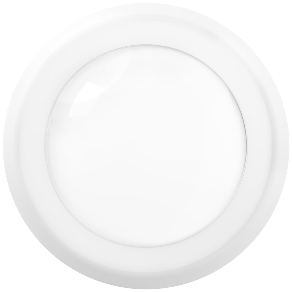Single white 5"/6" LED disk light on a clean white background; smooth trim ring with domed lens.