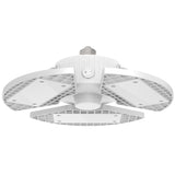 The Sunco Trilight LED Garage Light features 3 adjustable panels and an E26 base. The deformable nature of this light means you can adjust the 3 panels up to 90-degrees to point the 8000 lumens of light right where you need it. This light suits garages, basements, laundry rooms, walk-in pantries or freezers, and other areas where you need bright lighting overhead.